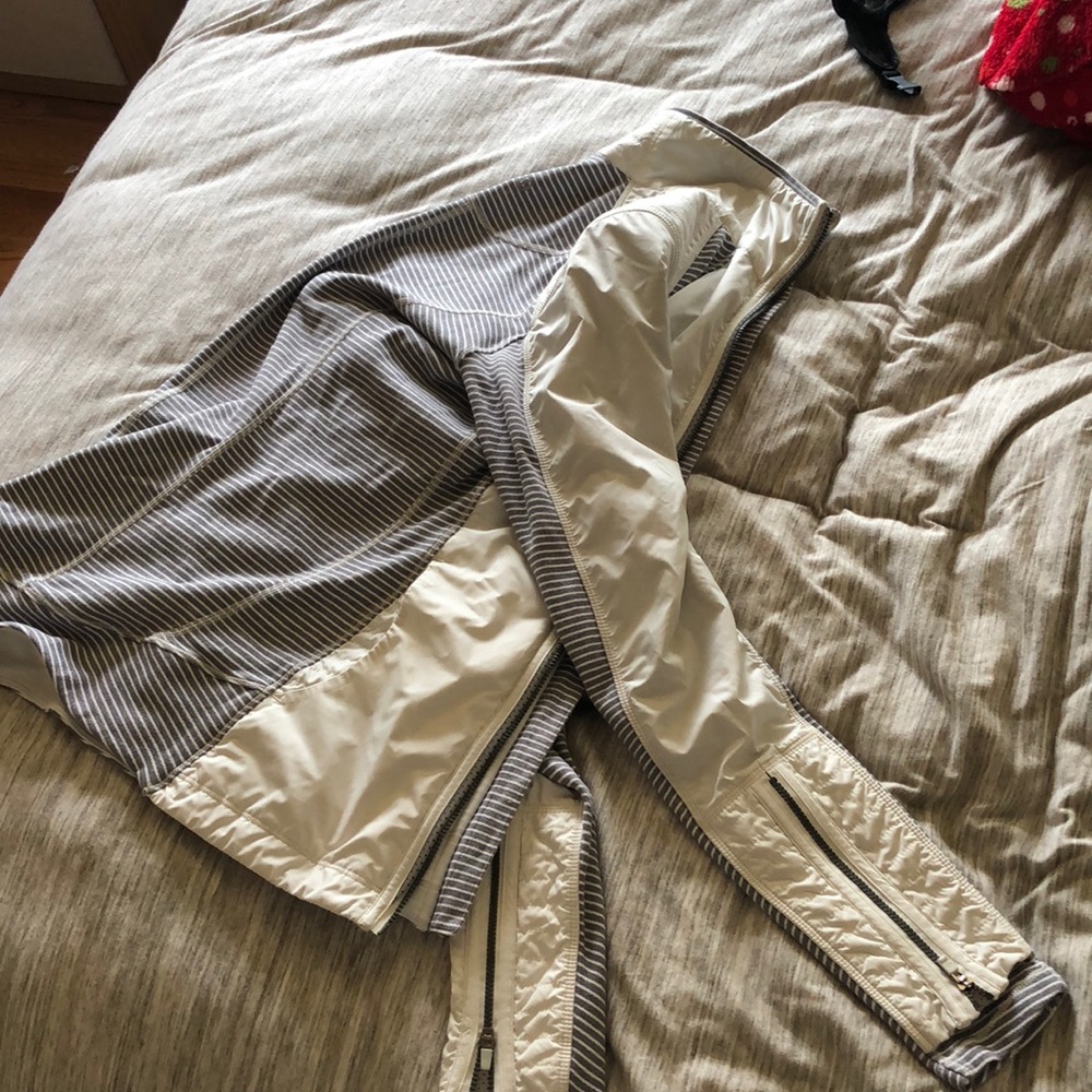 White & Grey Striped Lululemon Jacket